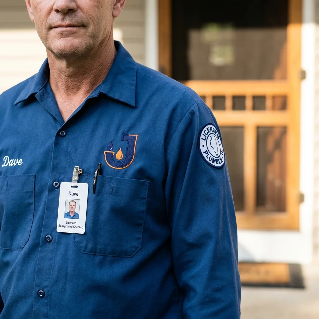 Licensed plumber showing ID badge in Lake City, PA