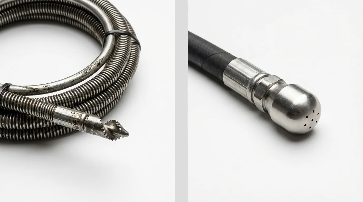 Drain snake cable and hydro jetting nozzle used for drain cleaning in Lake City, PA
