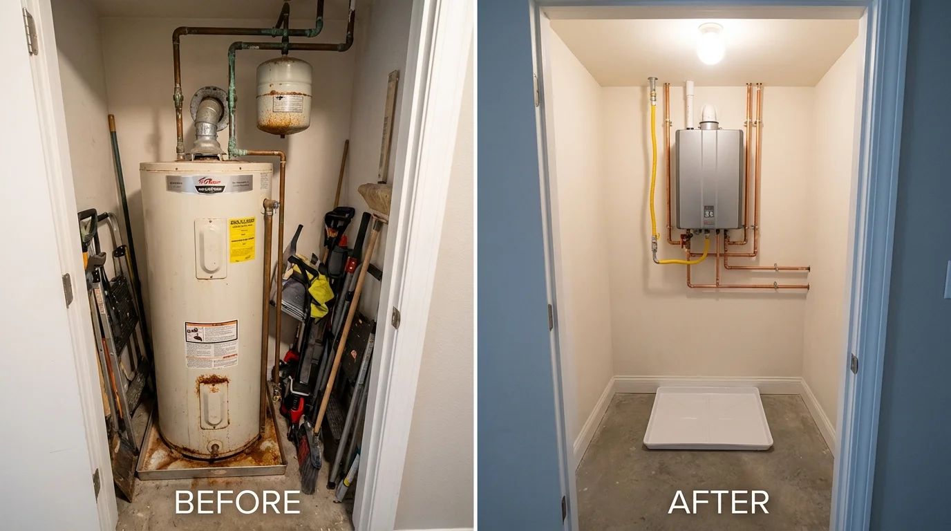 Tank water heater versus wall-mounted tankless unit comparison for Lake City, PA homeowners