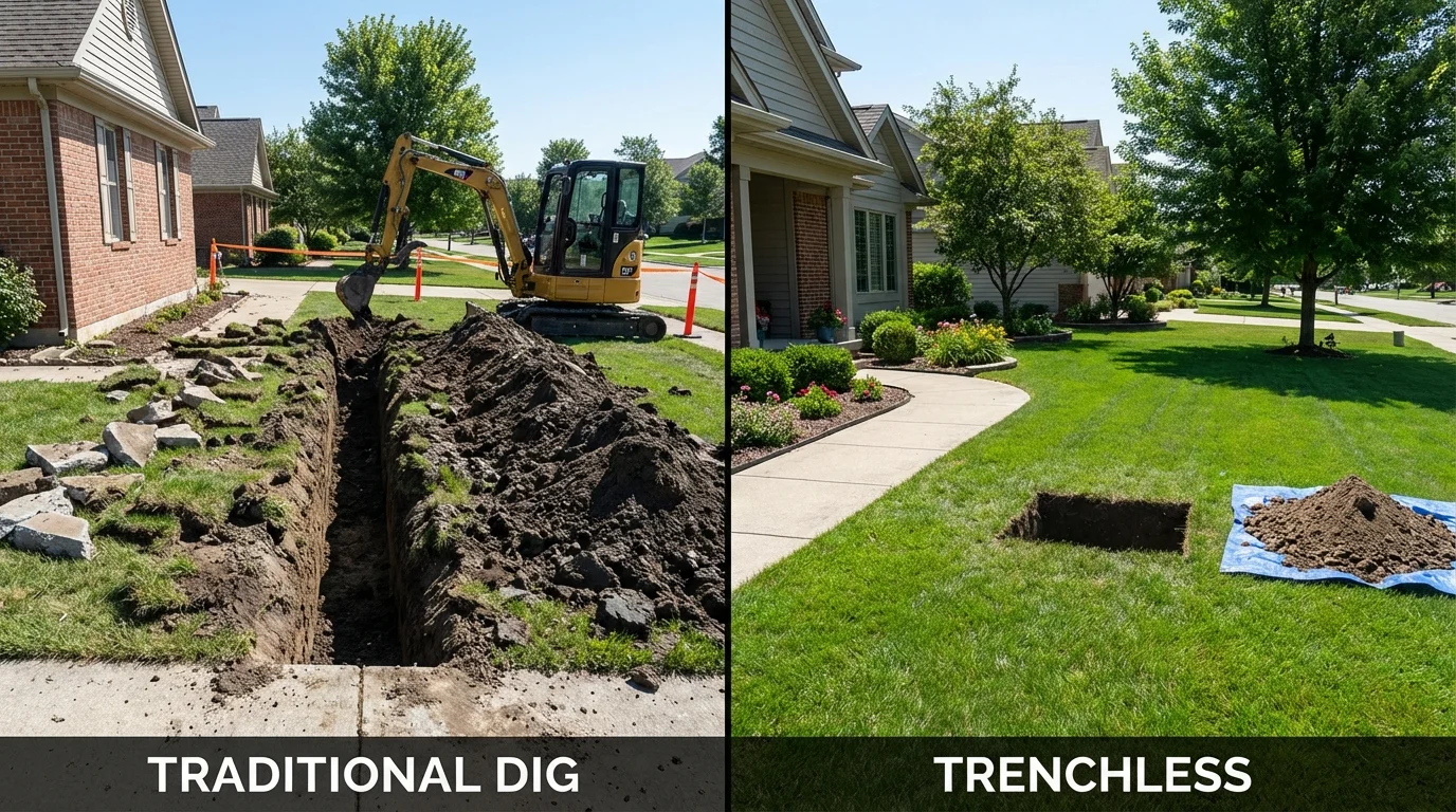 Trenchless sewer repair with minimal yard damage versus traditional excavation in Lake City, PA